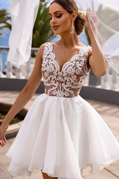 Halter Neck Short White Prom Dresses, Short V Neck White Graduation Ho –  jbydress