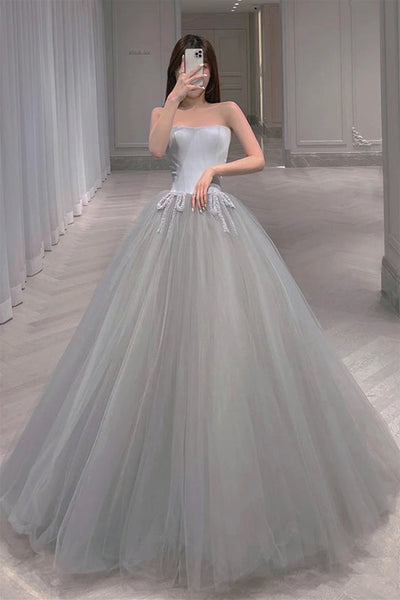 Light gray evening fashion gown