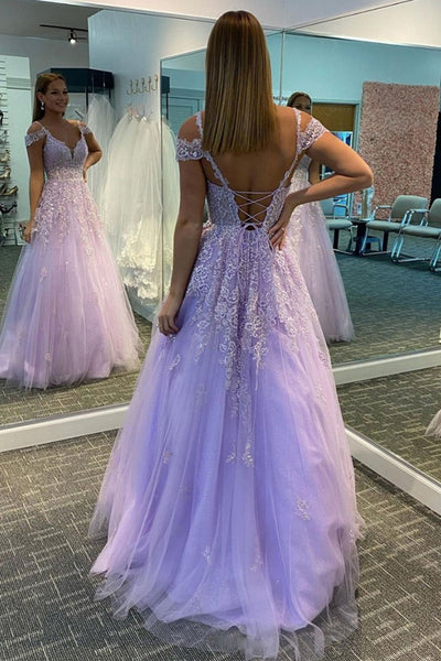 Off Shoulder V Neck Purple Lace Long Prom Dress Off Shoulder Purple F Abcprom 