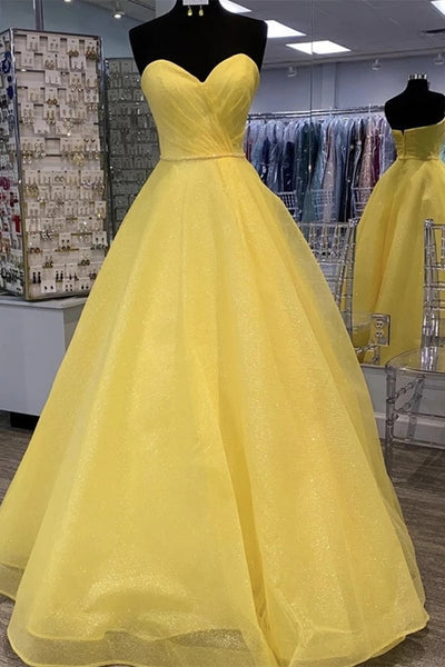 V Neck Backless Strapless Yellow Long Prom Dresses, Backless Yellow Formal  Graduation Evening Dresses SP2278