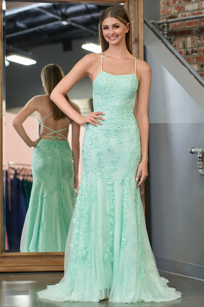 Mermaid Backless Green Lace Long Prom Dress, Mermaid Green Formal Dress, Green Lace Evening Dress A2293