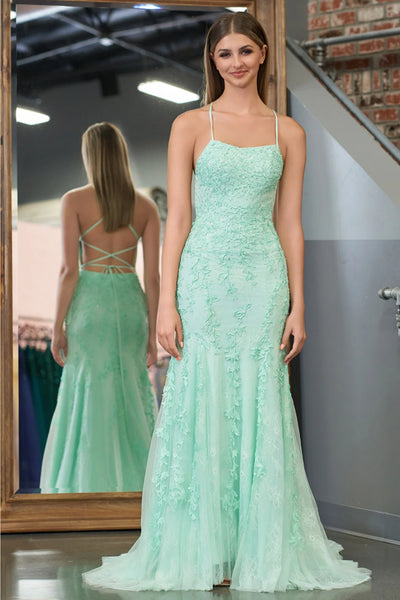 Mermaid Backless Green Lace Long Prom Dress, Mermaid Green Formal Dress, Green Lace Evening Dress A2293