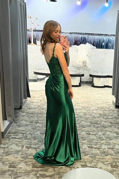 Mermaid Green/Red/Blue Lace Top Long Prom Dress with Side Slit, Long Green/Red/Blue Lace Formal Graduation Evening Dress A2246