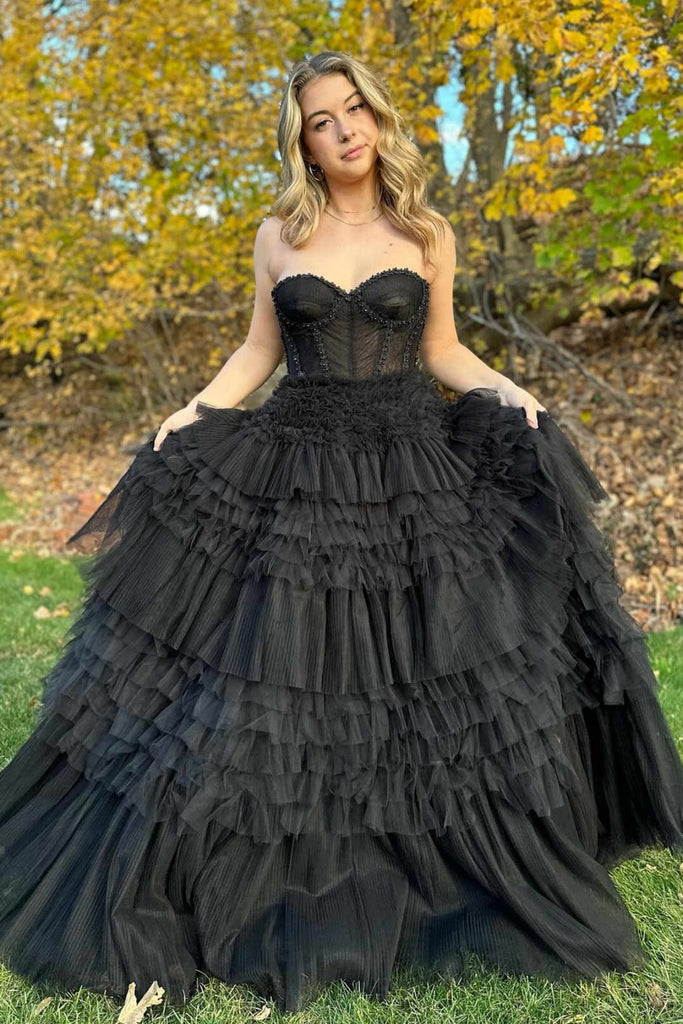  Women's Tea Length Strapless Prom Dresses Tulle Off The  Shoulder Corset Black Sweetheart Fairy Formal Evening Party Ball Gowns 2023  US0 : Clothing, Shoes & Jewelry