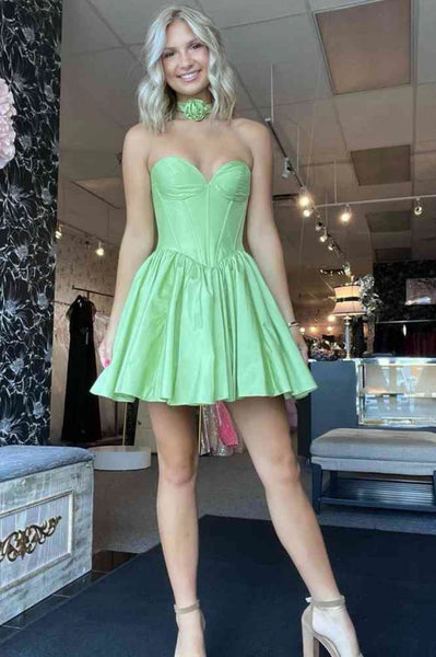 Simple Strapless Sweetheart Neck Mint Green/Hot Pink Short Prom Dresses, Short Mint Green/Hot Pink Homecoming Dresses A2191