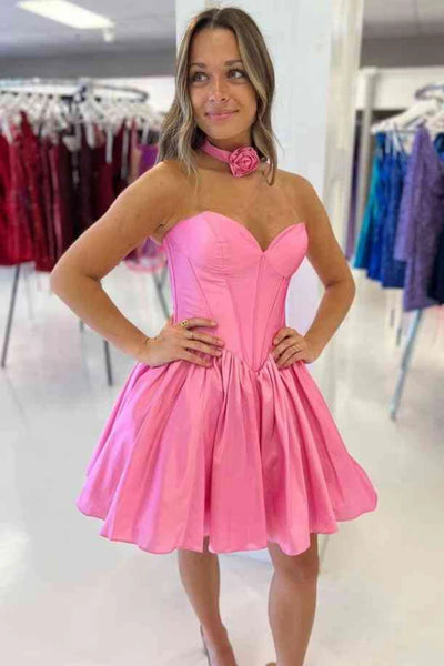 Simple Strapless Sweetheart Neck Mint Green/Hot Pink Short Prom Dresses, Short Mint Green/Hot Pink Homecoming Dresses A2191