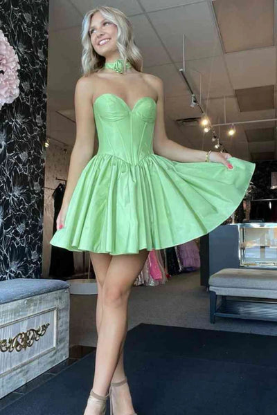 Simple Strapless Sweetheart Neck Mint Green/Hot Pink Short Prom Dresses, Short Mint Green/Hot Pink Homecoming Dresses A2191