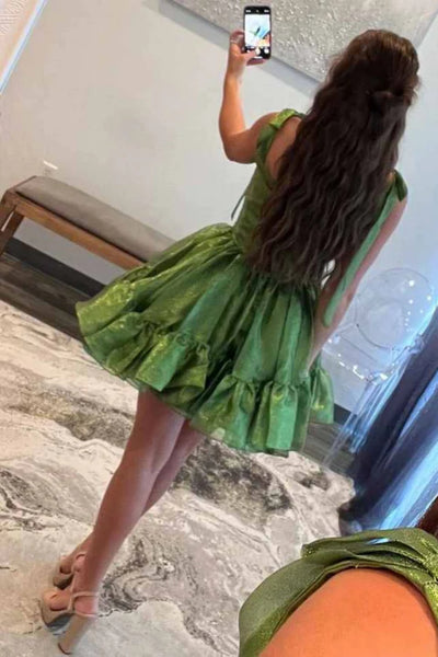 Sweetheart Neck Green Satin Short Prom Dress, Pretty Green Homecoming Dress A2215