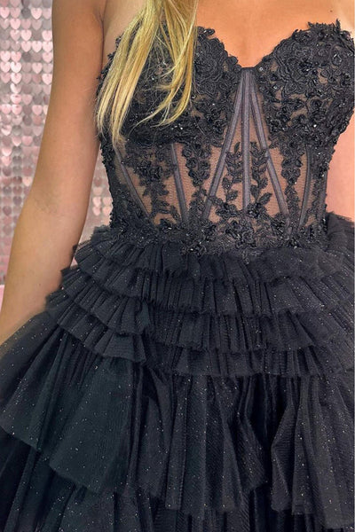 Sweetheart Neck Strapless Black/Pink Lace Prom Dress, Short Black/Pink Lace Homecoming Dress A2188