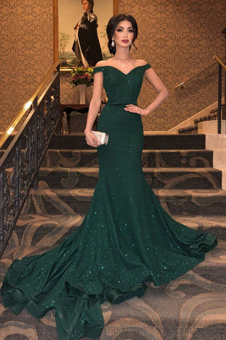 Mermaid Off the Shoulder Green Long Prom Dress, Off Shoulder Green Formal Dress, Green Evening Dress